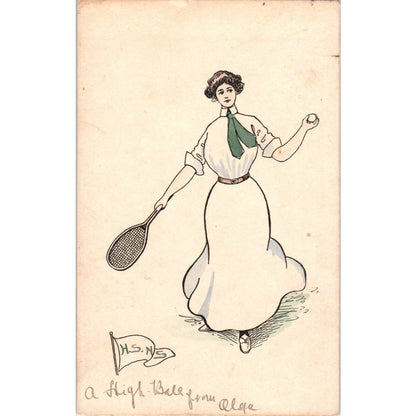 Victorian Woman Playing Tennis 1907 - Original Postcard TJ7-RP1