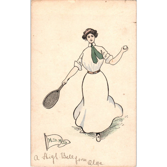Victorian Woman Playing Tennis 1907 - Original Postcard TJ7-RP1