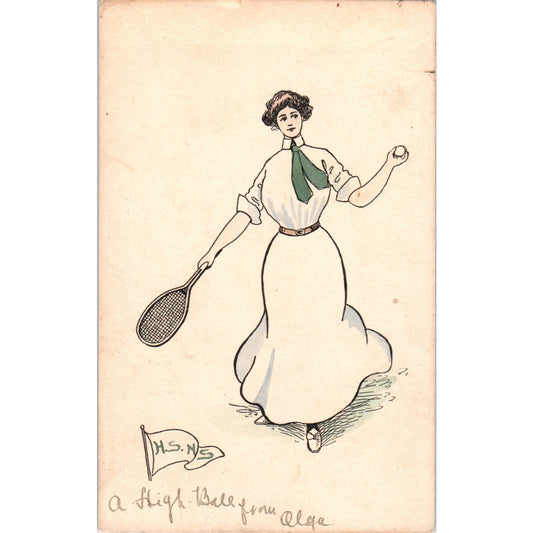 Victorian Woman Playing Tennis 1907 - Original Postcard P3-4