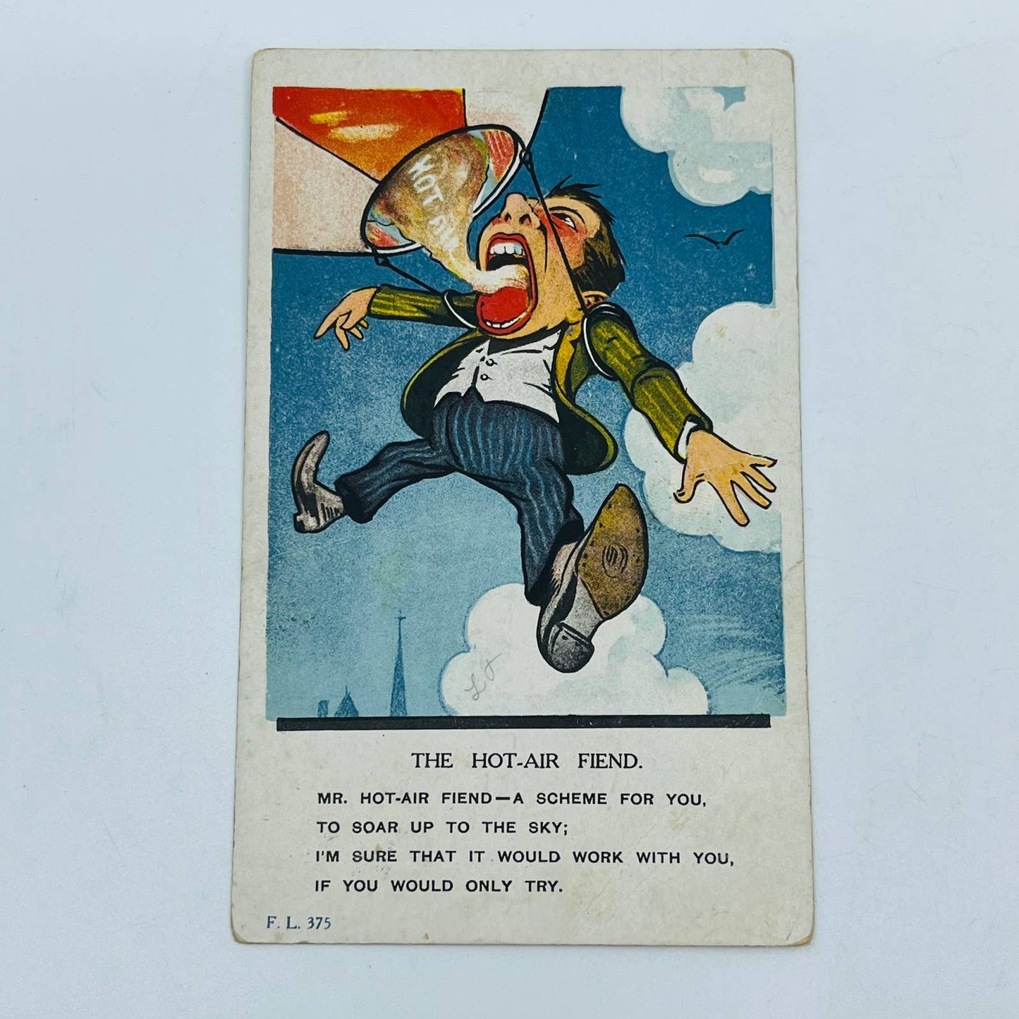 1910s Post Card Humor Illustrated Jot Air Balloon The Hot-Air Fiend PA6