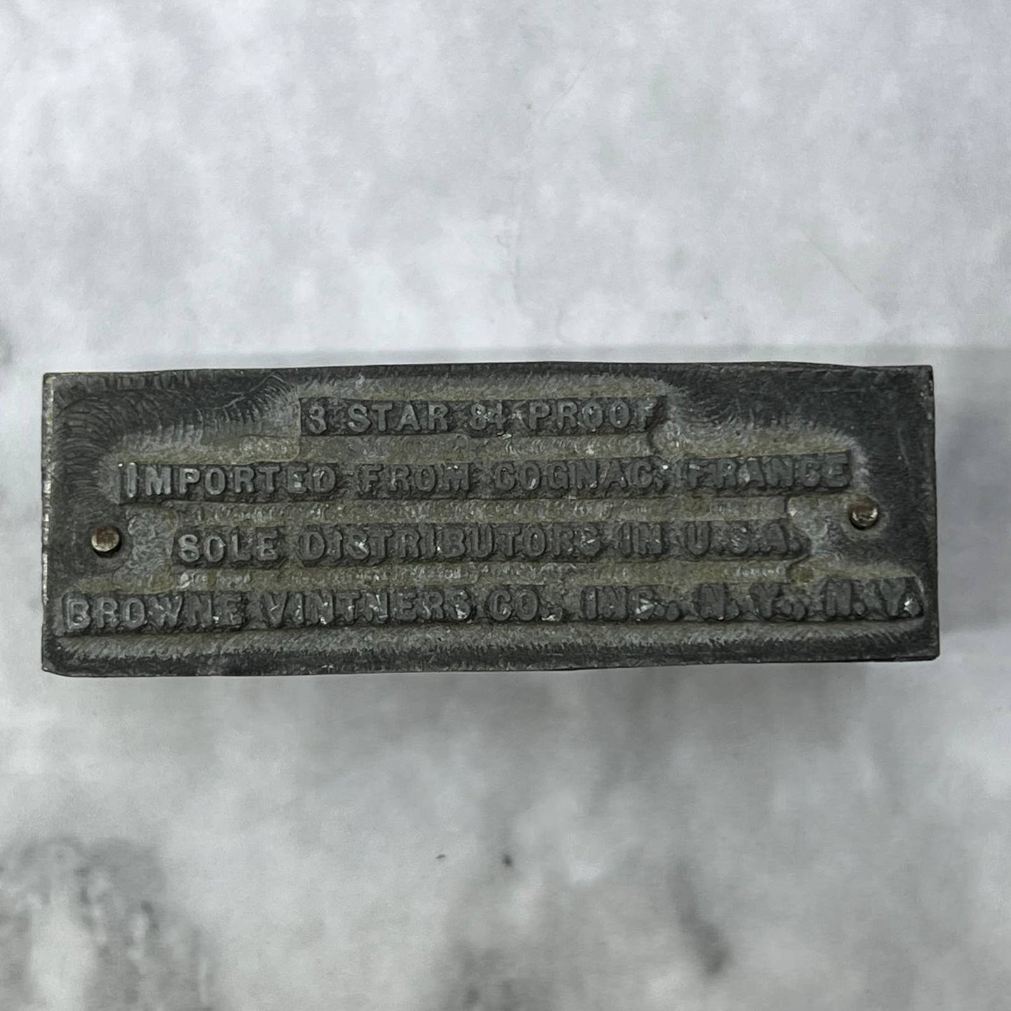 Vintage Printing Letterpress Printers Block Plate Browne Vintners Co NY TJ517
