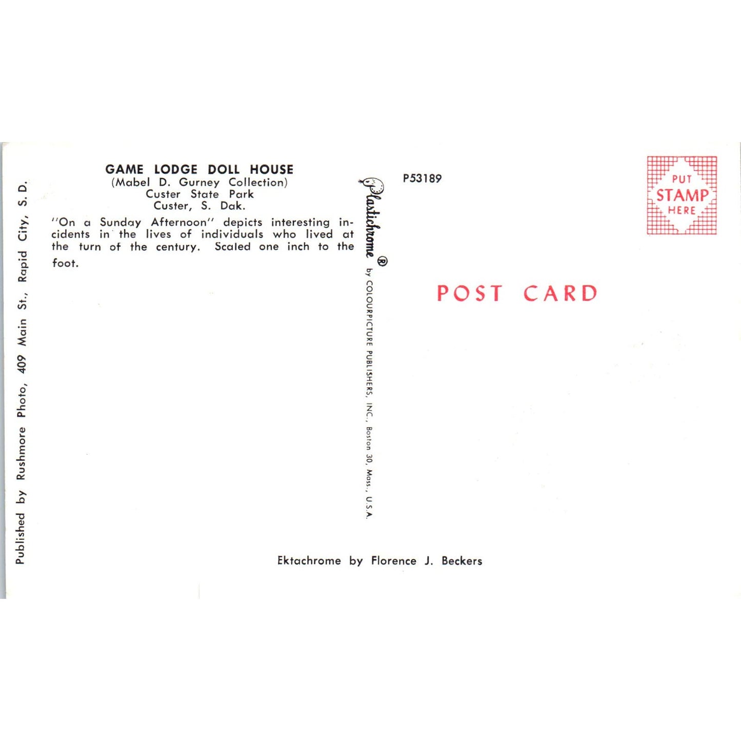 Game Lodge Doll House Mabel D. Gurney Collection Custer SD Original Postcard PB7