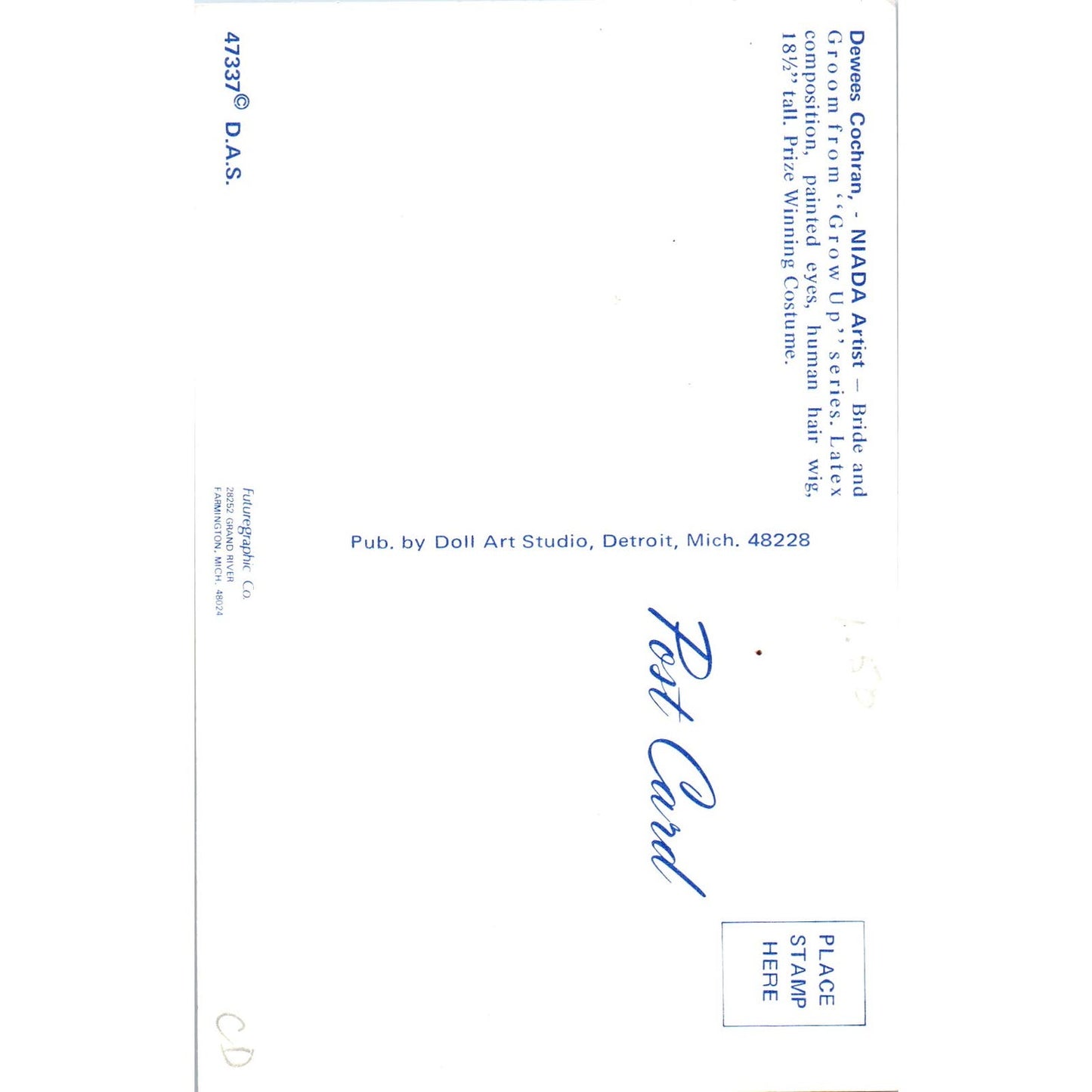 Dewees Cochran NIADA Artist Bride & Groom Dolls Original Postcard PB9