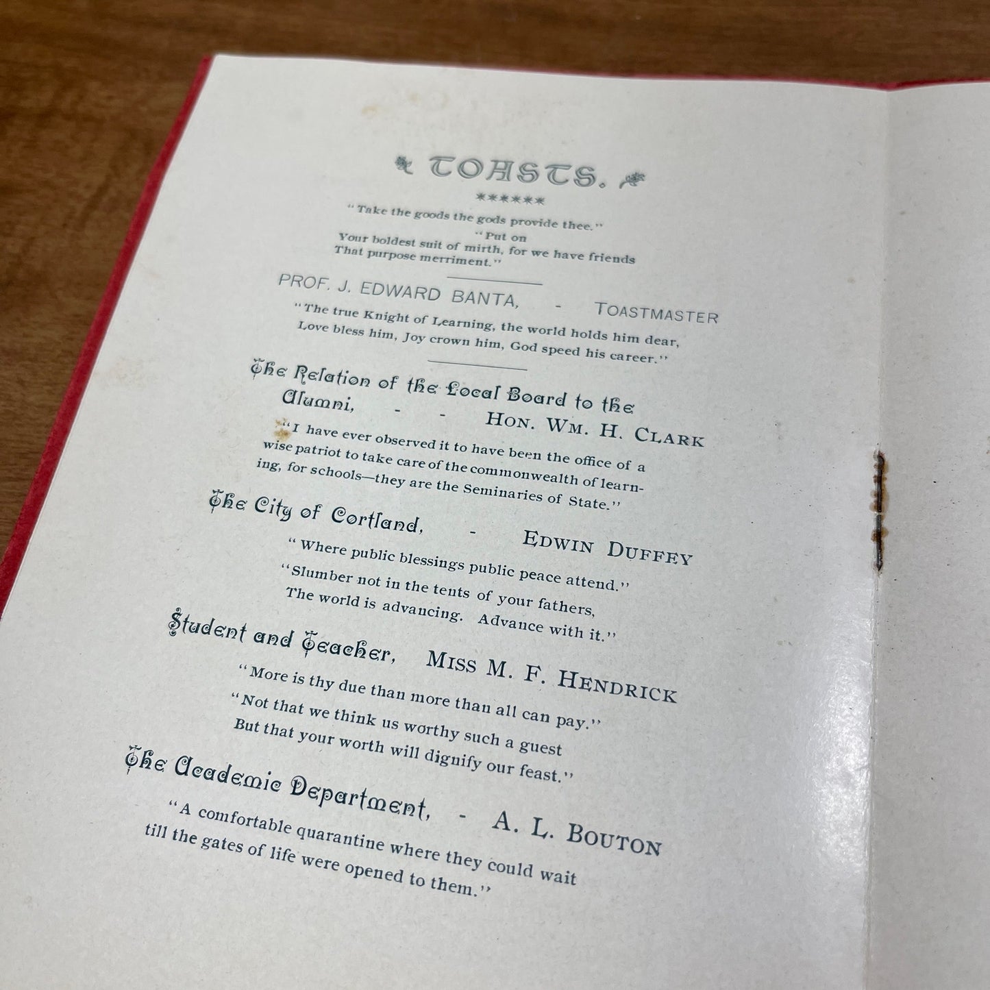 1900 End of Century Reunion Program Normal & Training School Cortland NY H4-3