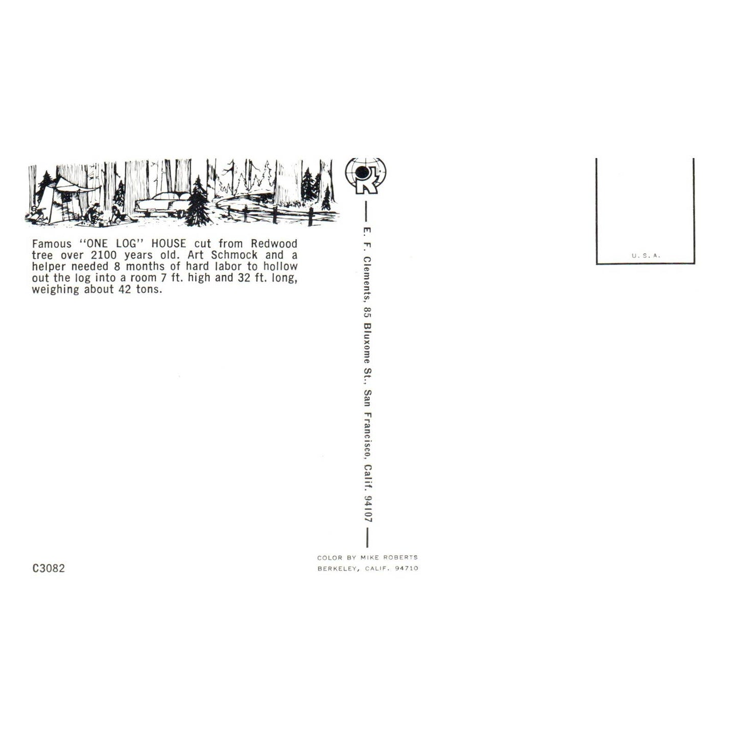 Vintage Postcard - One-Log House Garberville California AD9