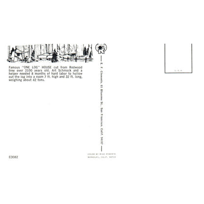 Vintage Postcard - One-Log House Garberville California AD9