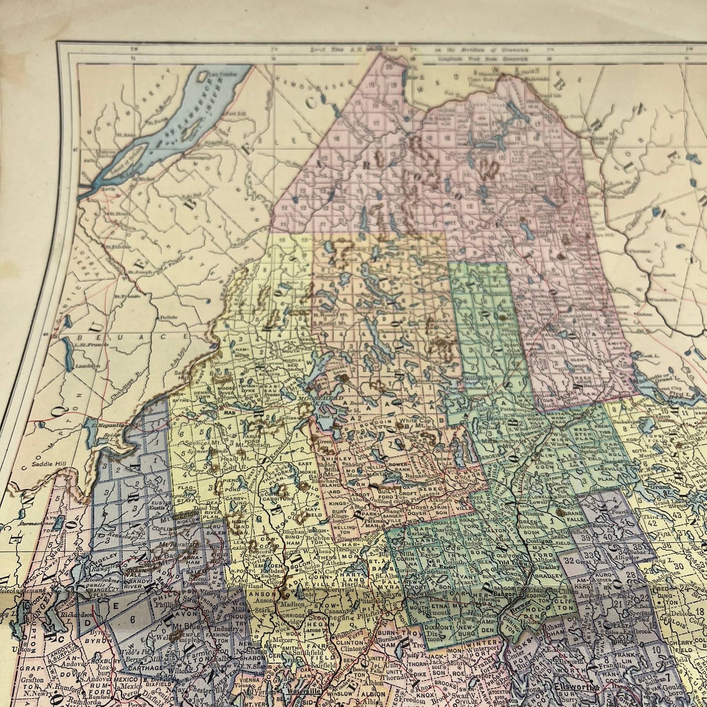 1896 Engraved Tinted Map of Maine 12x19" FL5