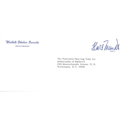 South Dakota Senator Karl Mundt Official Envelope to Malaysia Ambassador B11