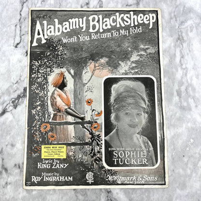 Alabamy Black Sheep Sophie Tucker King Zany 1923 Sheet Music TK2-SM2
