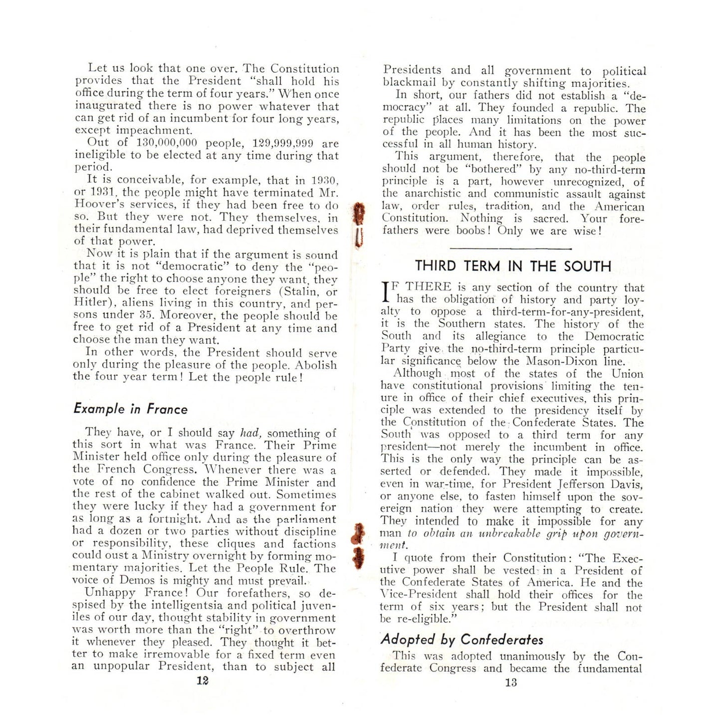 Vtg Political Tract The Case Against 3rd Term for Any President Pettengill SF3-5