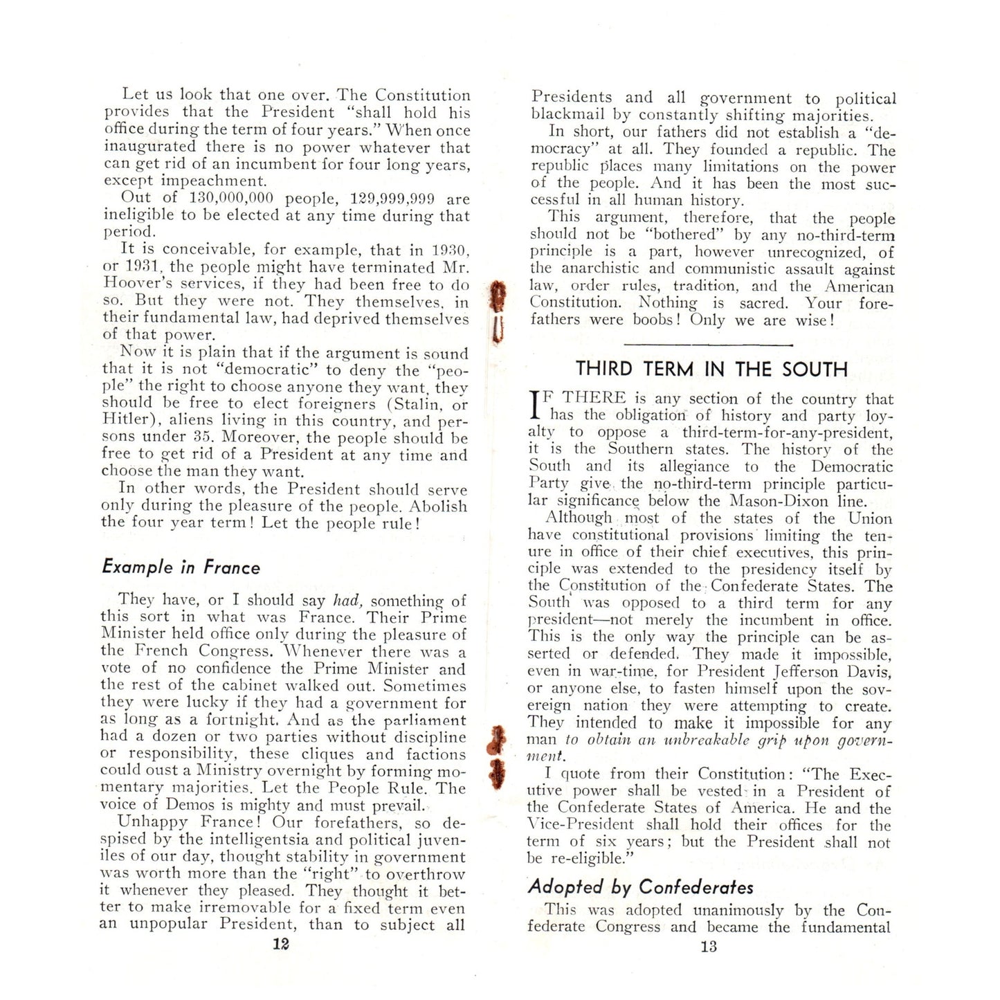 Vtg Political Tract - Case Against 3rd Term for Any President Pettengill TH2-SF1