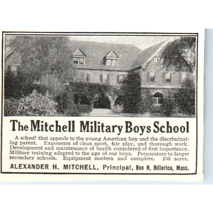 Mitchell Military Boys School Alexander H. Mitchell Billerica MA 1921 Ad TJ7-S7