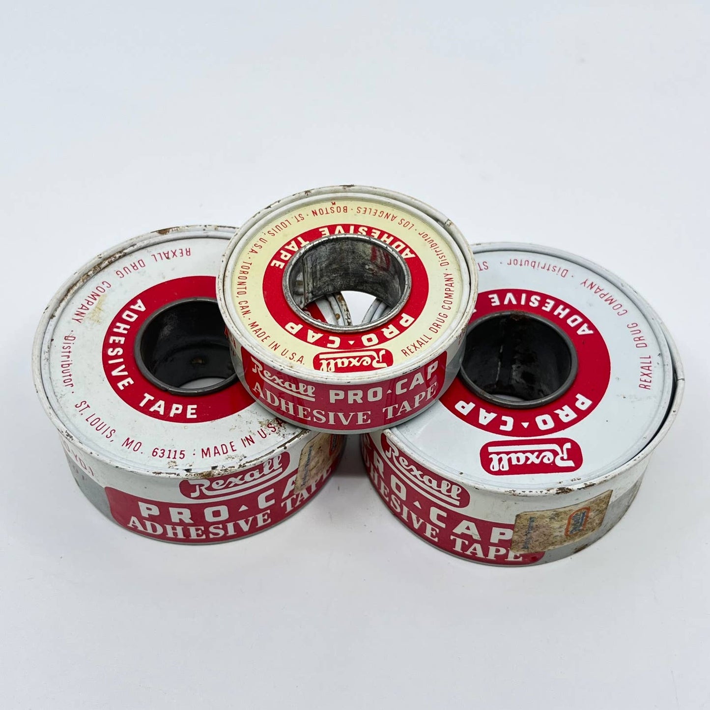 Vintage Set of 3 Rexall Pro-Cap Adhesive Tape Tins TF3
