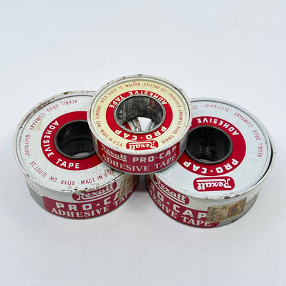 Vintage Set of 3 Rexall Pro-Cap Adhesive Tape Tins TF3