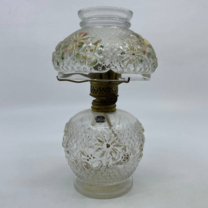 Antique Rubicon Oil Lamp Hand Painted Clear Daisy 8" Matching Shade TI2