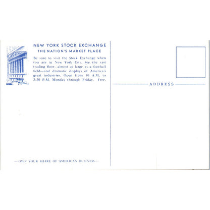 New York Stock Exchange 1960s Original Postcard TK1-P18