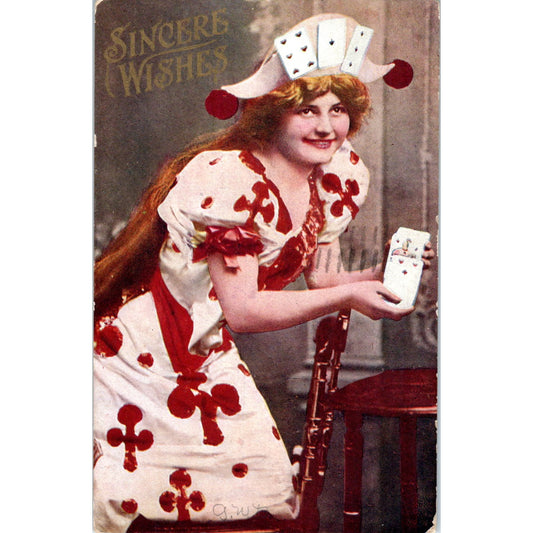 Costumed Woman w/Deck of Cards 1908 Halloween - Original Postcard P3-4