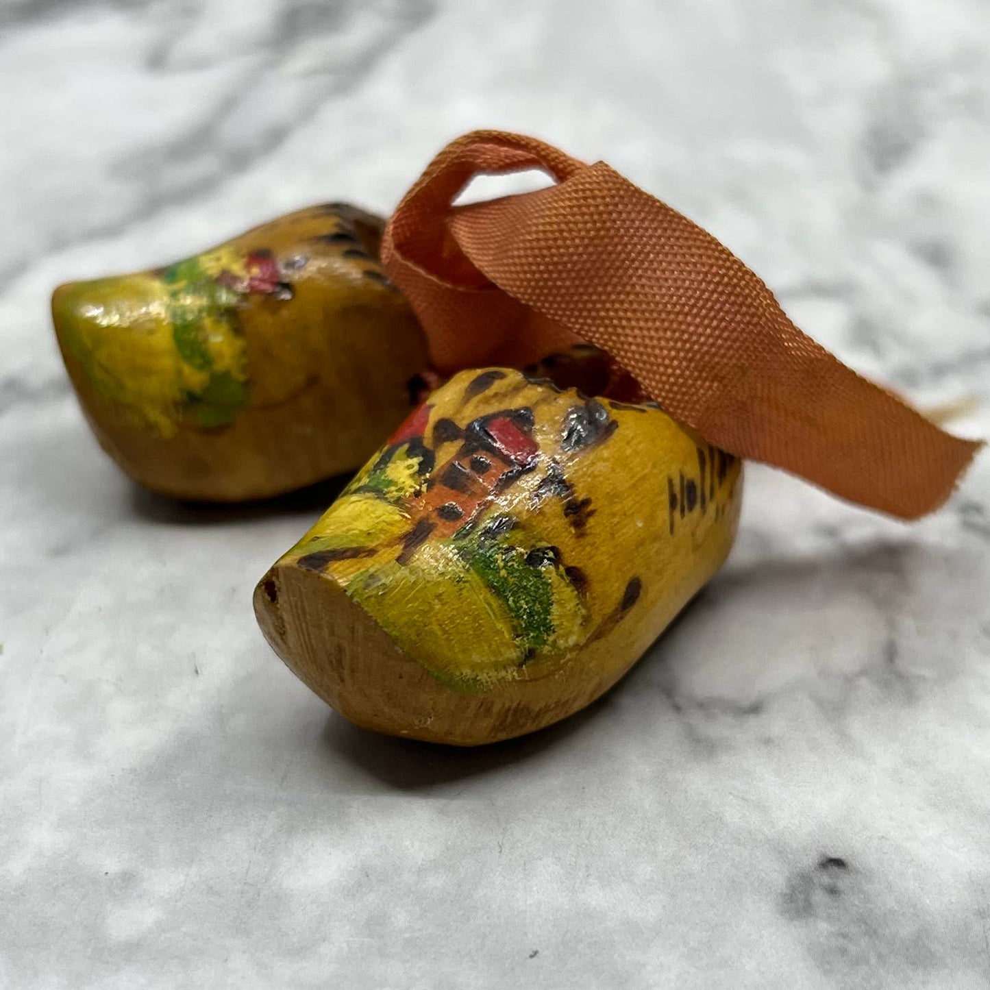 Vintage Miniature Wooden Dutch Clogs Shoes 1.25" TJ9