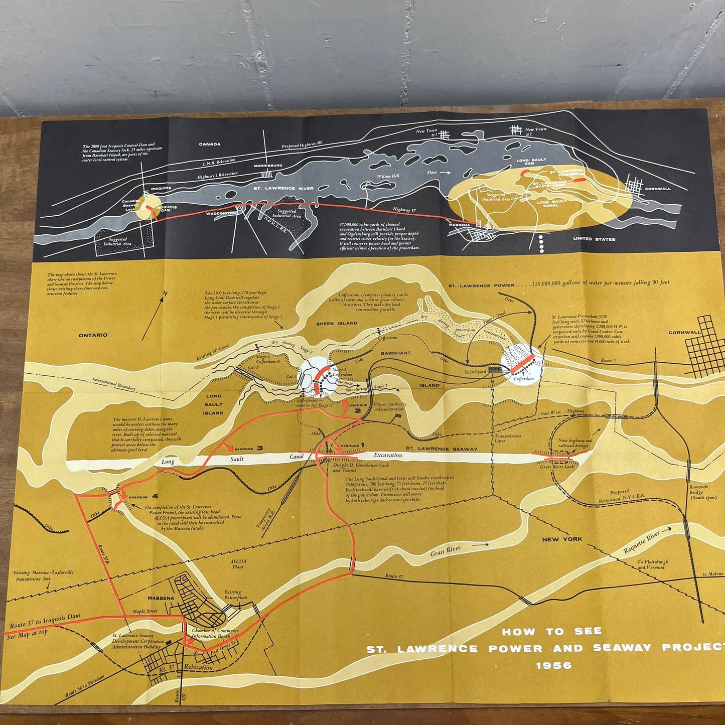 1956 St. Lawrence Power Seaway Projects Brochure & 16x20 Map Robert Moses NY A4