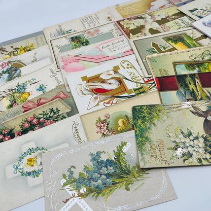 Antique 1900-30 Huge 23pc Easter Post Card Lot Embossed Gilt Dresden TD1-E