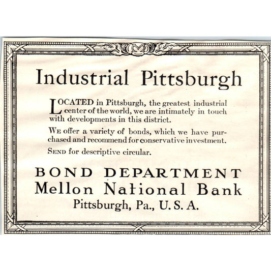 c1920 Harper's Ad - Industrial Pittsburgh Bond Department Mellon Bank EA3