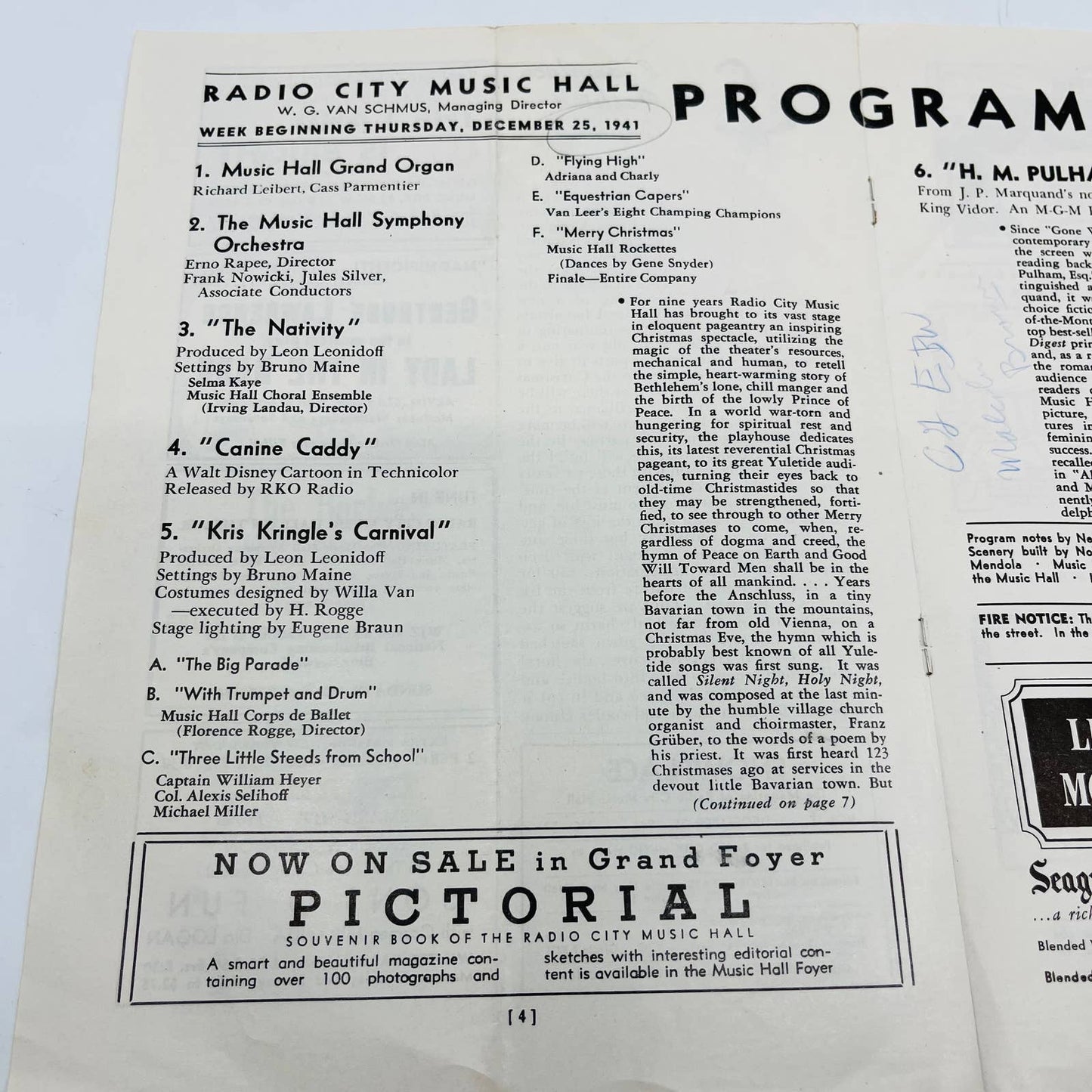 1941 Radio City Music Hall New York Showplace December Holiday Program C6