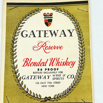 Gateway Reserve Whiskey Label Gateway Wine & Spirits 136 E 70th St. New York NY
