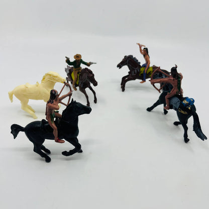 Vintage Hand Painted Plastic Molded Cowboys and Indians With Horses 19pc Lot SC3