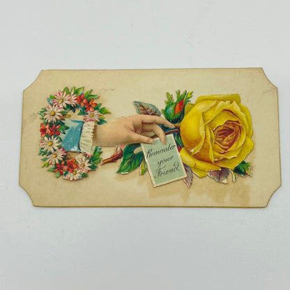 1880's VICTORIAN CALLING CARD LITHO Die Cut Remember Your Friend Sample SAH9-S9