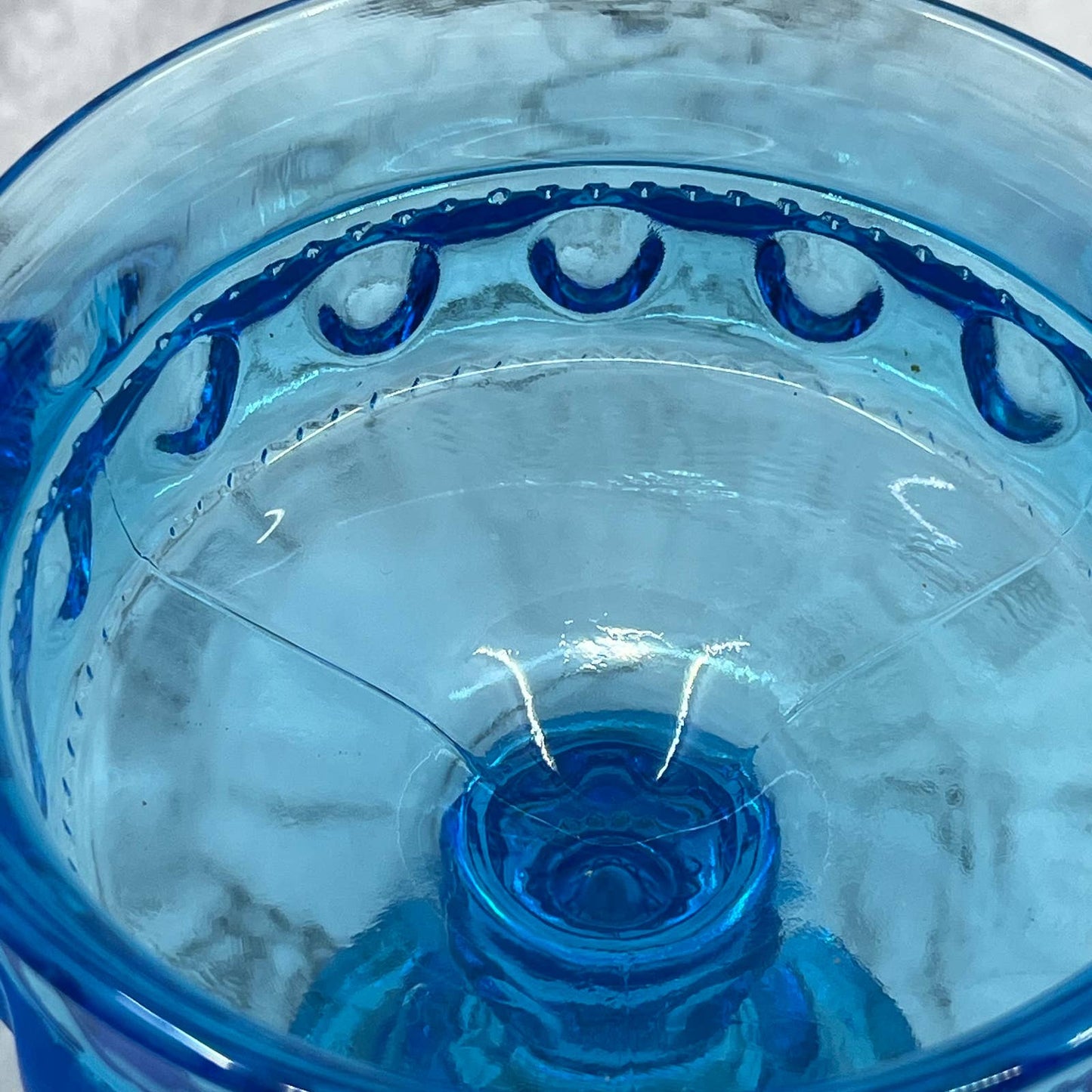 Vtg Indiana Glass King's Crown Imperial Blue Candy Dish Compote Thumbprint TA9