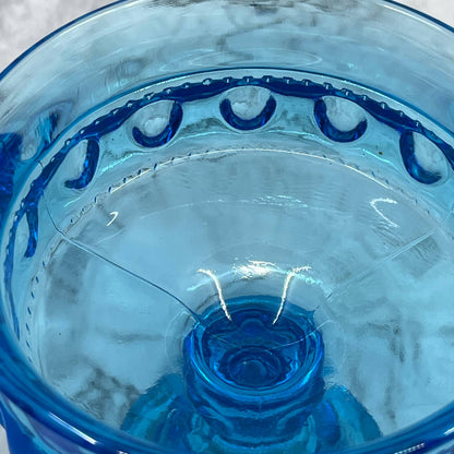 Vtg Indiana Glass King's Crown Imperial Blue Candy Dish Compote Thumbprint TA9