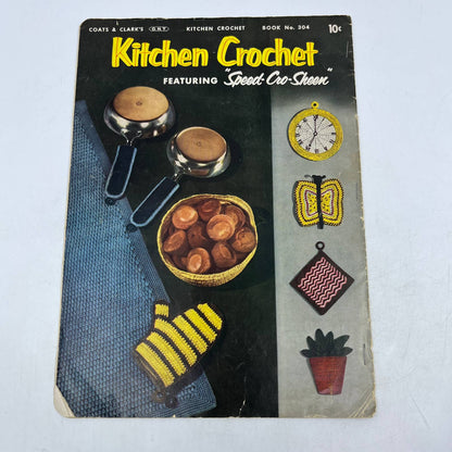 1954 Kitchen Crochet Patterns Coats & Clark 304 Place Mat Curtain Potholders TH7