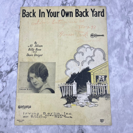 1928 Back In Your Own Back Yard Sheet Music A Jolson Lillian Roth Cover V41-1