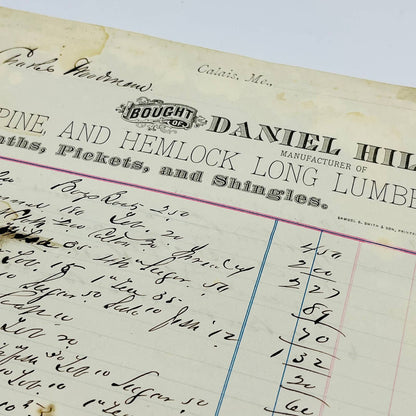 1881 Daniel Hill Lumber Calais Maine Billhead Letterhead Receipt AA4