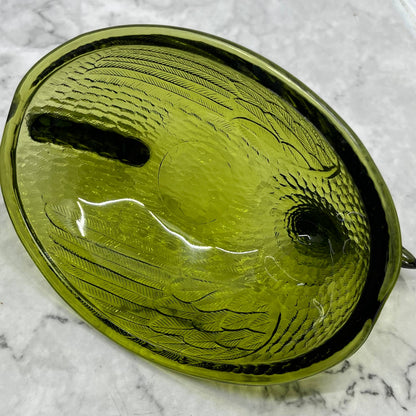 Vintage Nesting Hen Green Avocado Indiana Glass Hen on Nest Candy Dish ~7x5" TF6