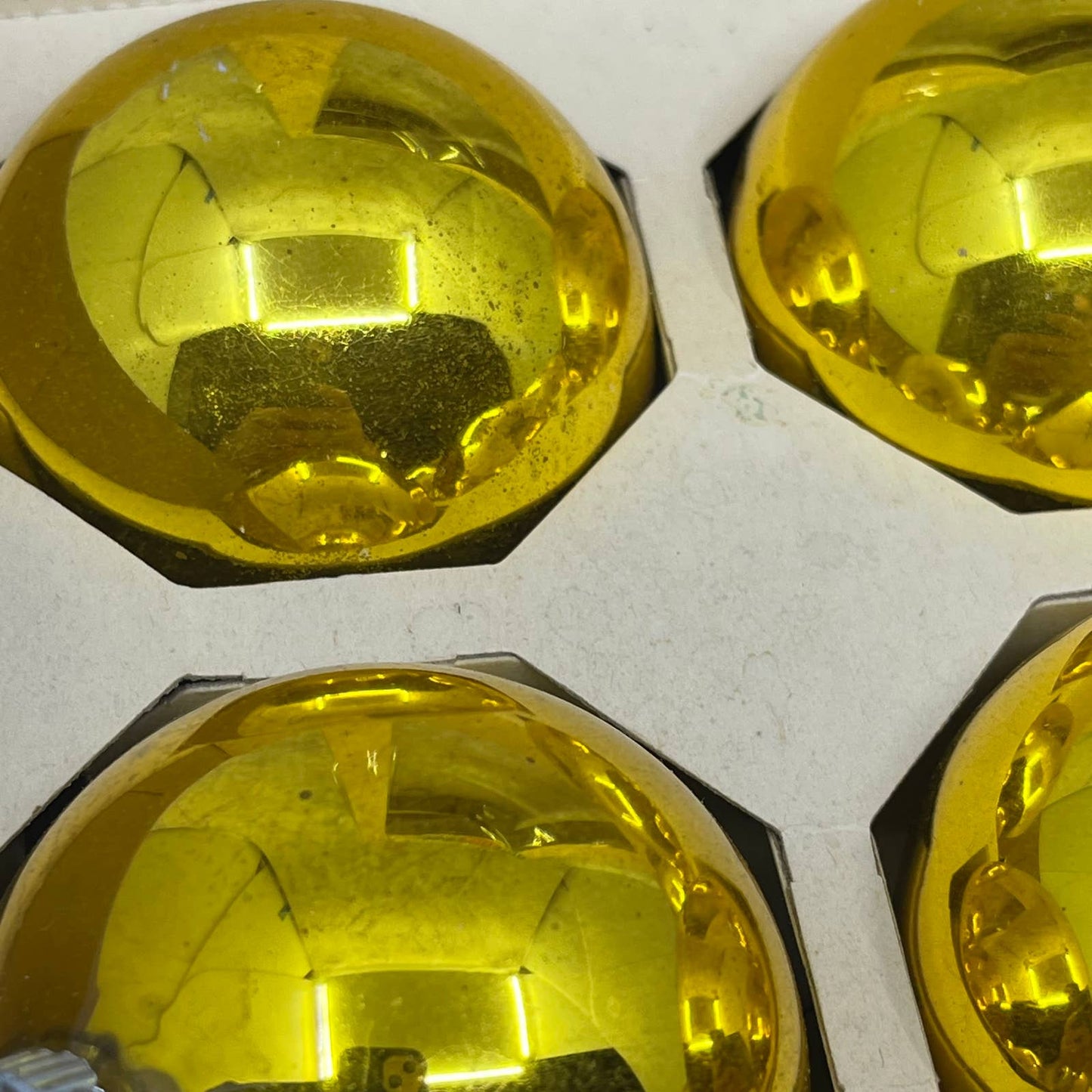 Shiny Brite 12 Vintage 2 5/8" Mercury Glass Ornaments Original Box Gold OT1