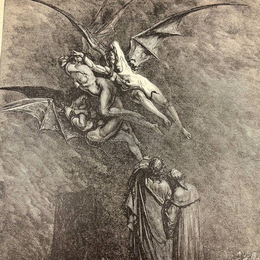 Original 1880s Gustave Dore Engraving Divine Comedy Mark each dire Erynnis FL4