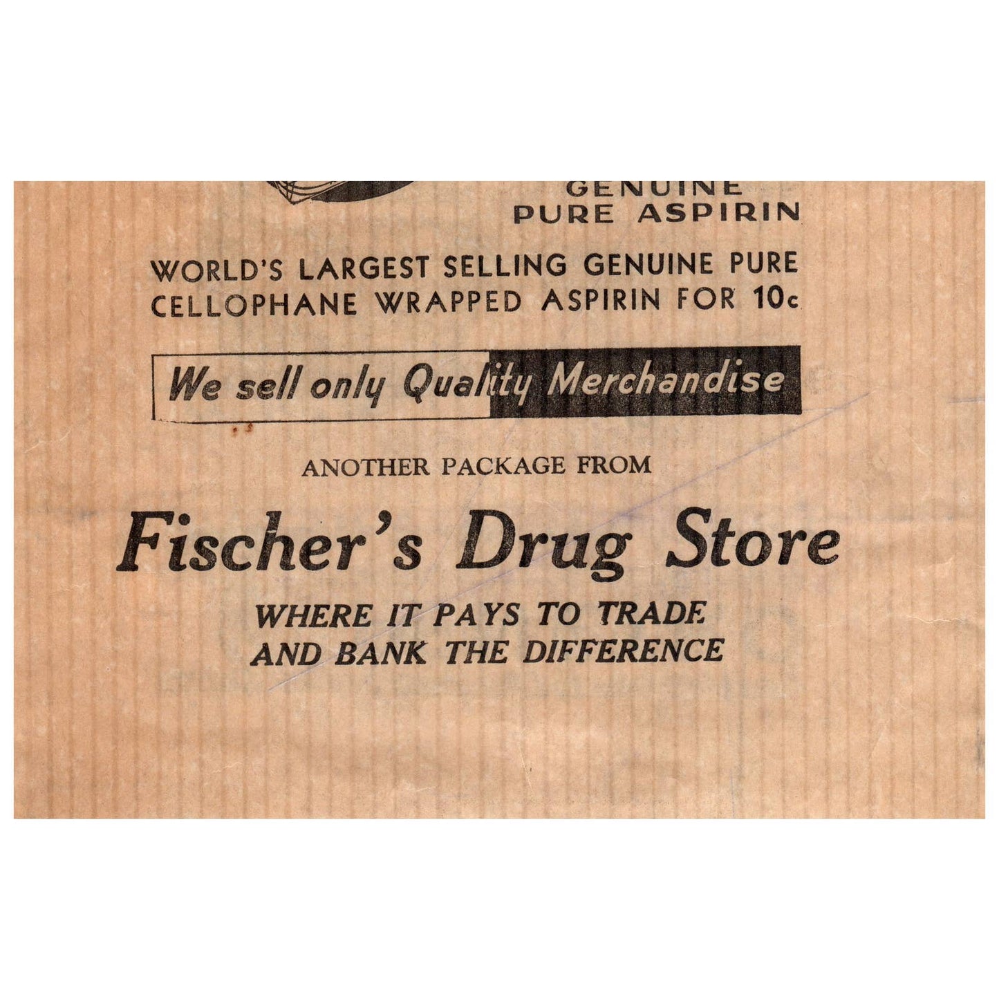 Original Early 1900s Fischer's Drug Store Advertising Wrapping Paper AD8