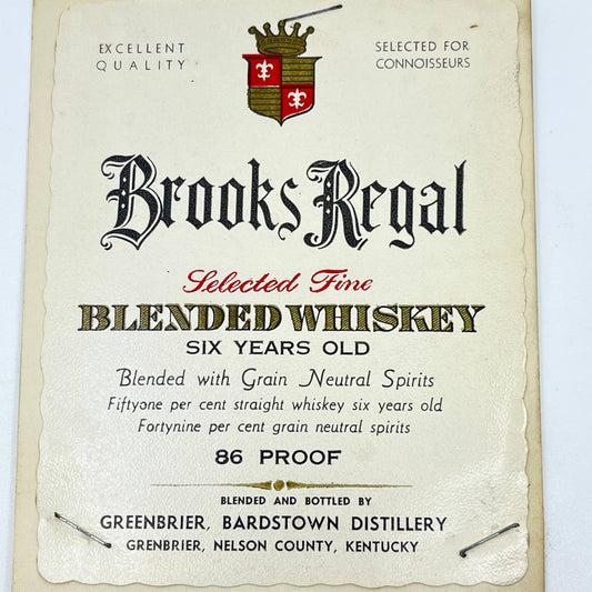 Brooks Regal Whiskey Label Greenbriar Bardstown Distillery KY