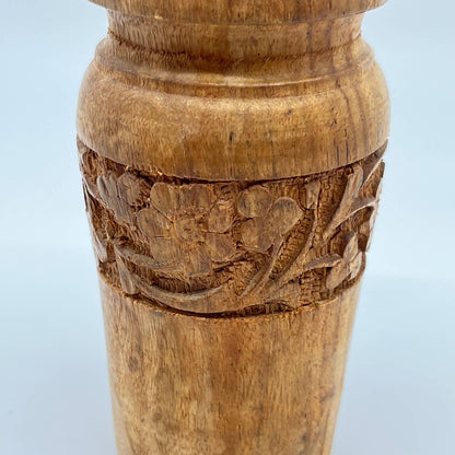 Vintage Teak Wood Carved Tea Canister Jar Urn w/ Lid India 5” TE5