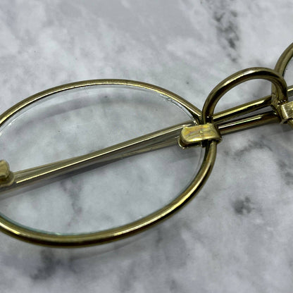 Antique Heavy Gauge Gold Tone Oval Spectacles Eyeglasses Steampunk SE9