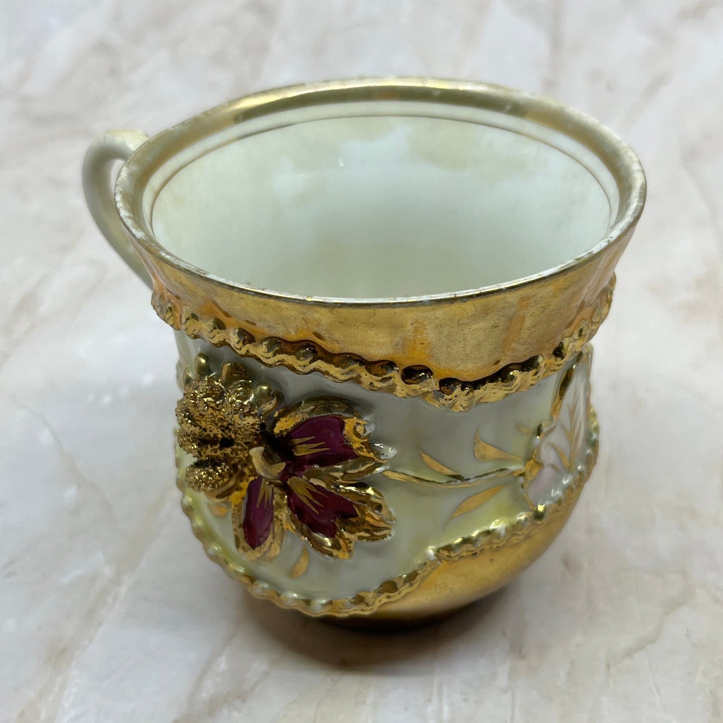 Gold Flower Maroon Floral Embossed Tea Coffee Cup Germany TE5