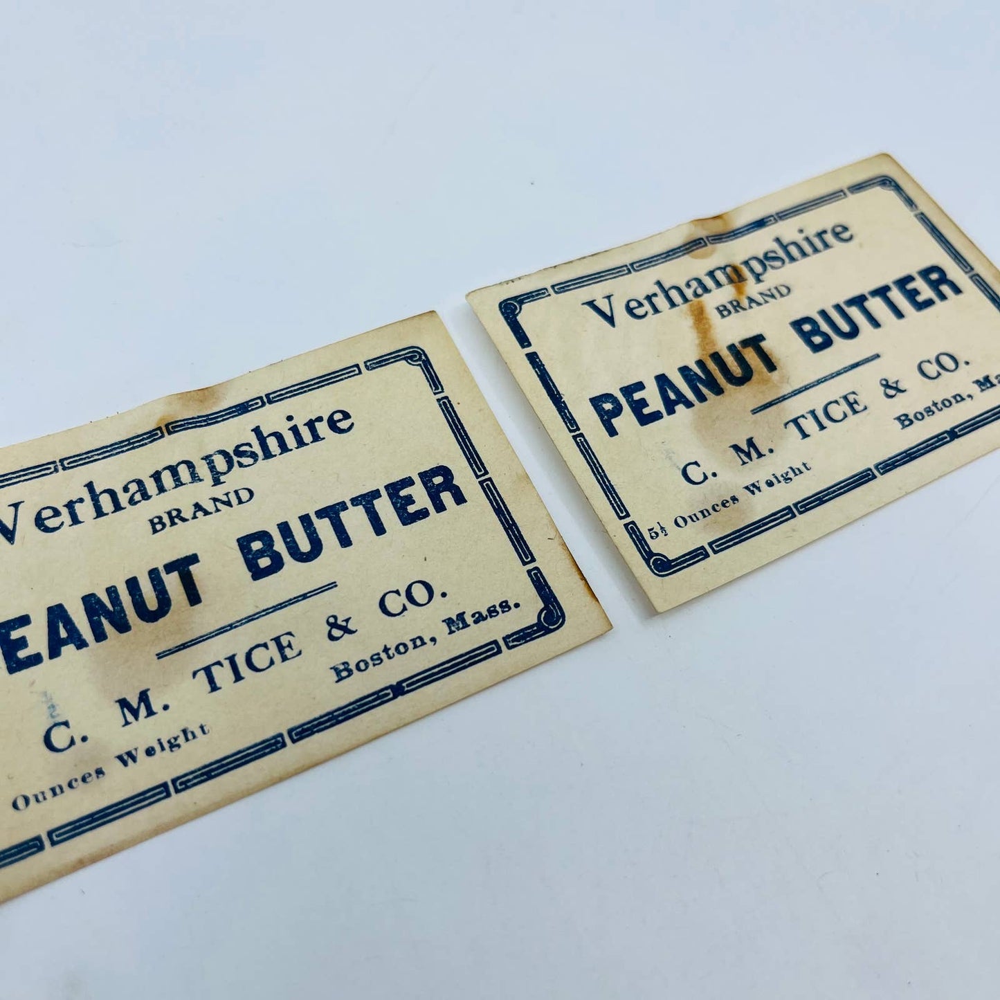 VERHAMPSHIRE Brand Peanut Butter Label C.M. Tice & Co. Boston Set of 2 SA7