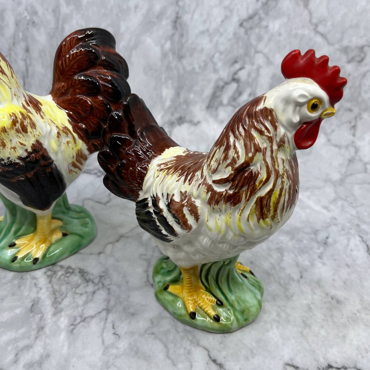 Vintage MCM Lefton Rooster and Hen Hand Painted Porcelain Figurines 7 & 9” TJ3