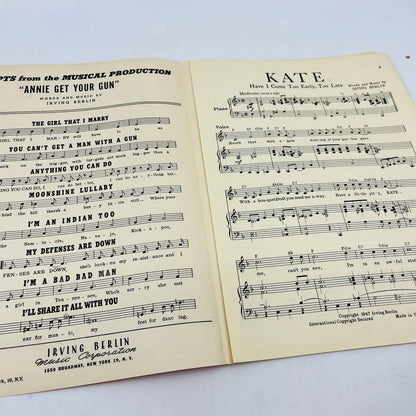 1947 Kate Have I Come Too Early Too Late Irving Berlin Sheet Music