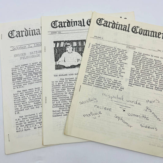 1968-69 Cardinal Comments Newsletter Newark Valley NY High School Lot of 3 TD8