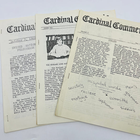 1968-69 Cardinal Comments Newsletter Newark Valley NY High School Lot of 3 L4-3