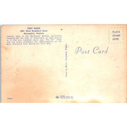 Vintage Postcard Fort Ward Alexandria Virginia EA3