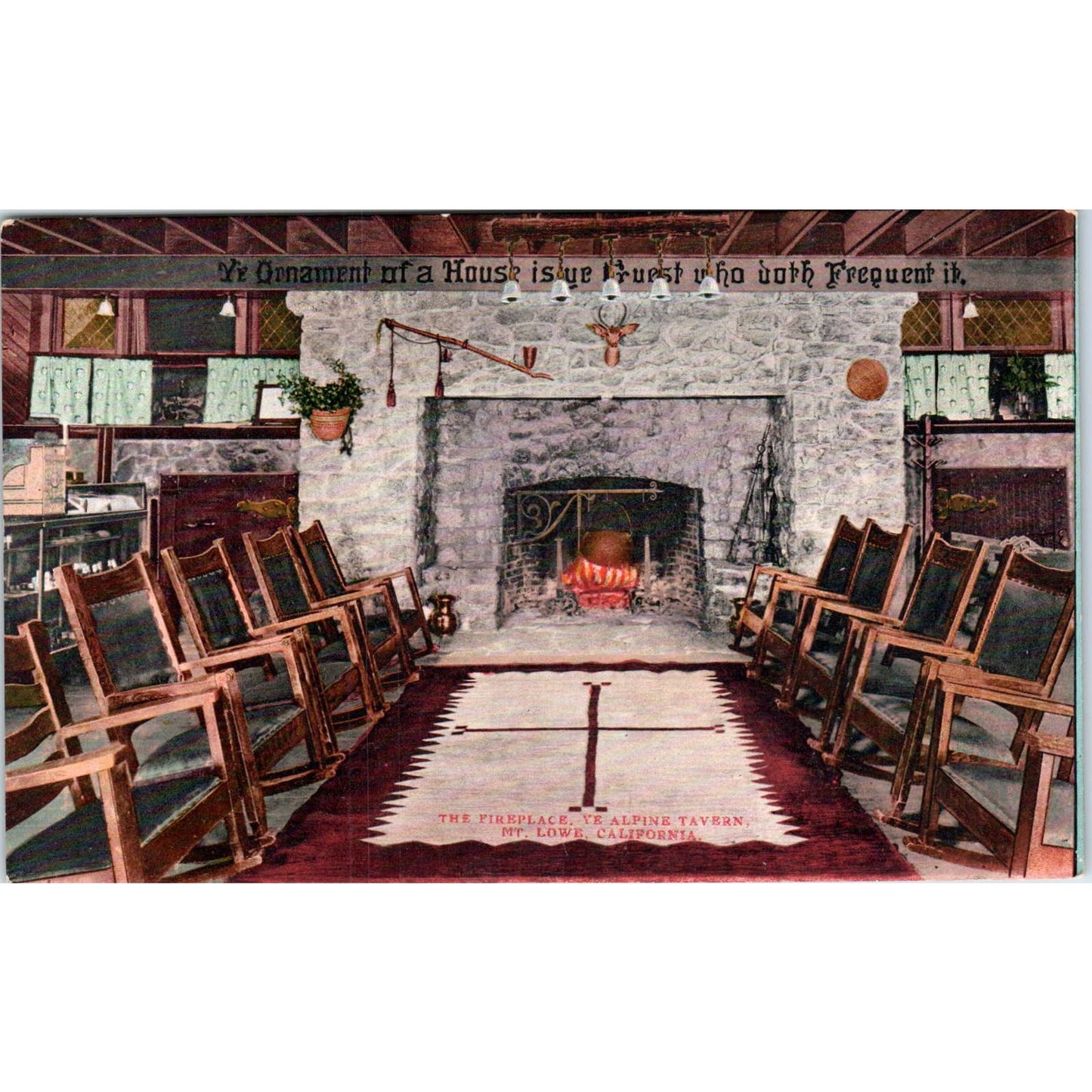 Ye Alpine Tavern Fireplace Mt. Lowe California c1910 Original Postcard TK1-P20