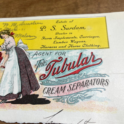 P.S. Surdam 1800s Letterhead Tubular Cream Separators 8” A8